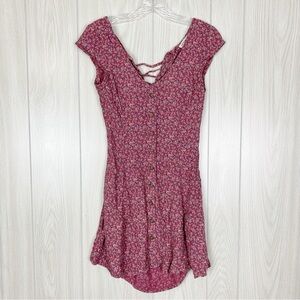 American Eagle | Pink Floral Button Front Lace Up Dress Size XXS